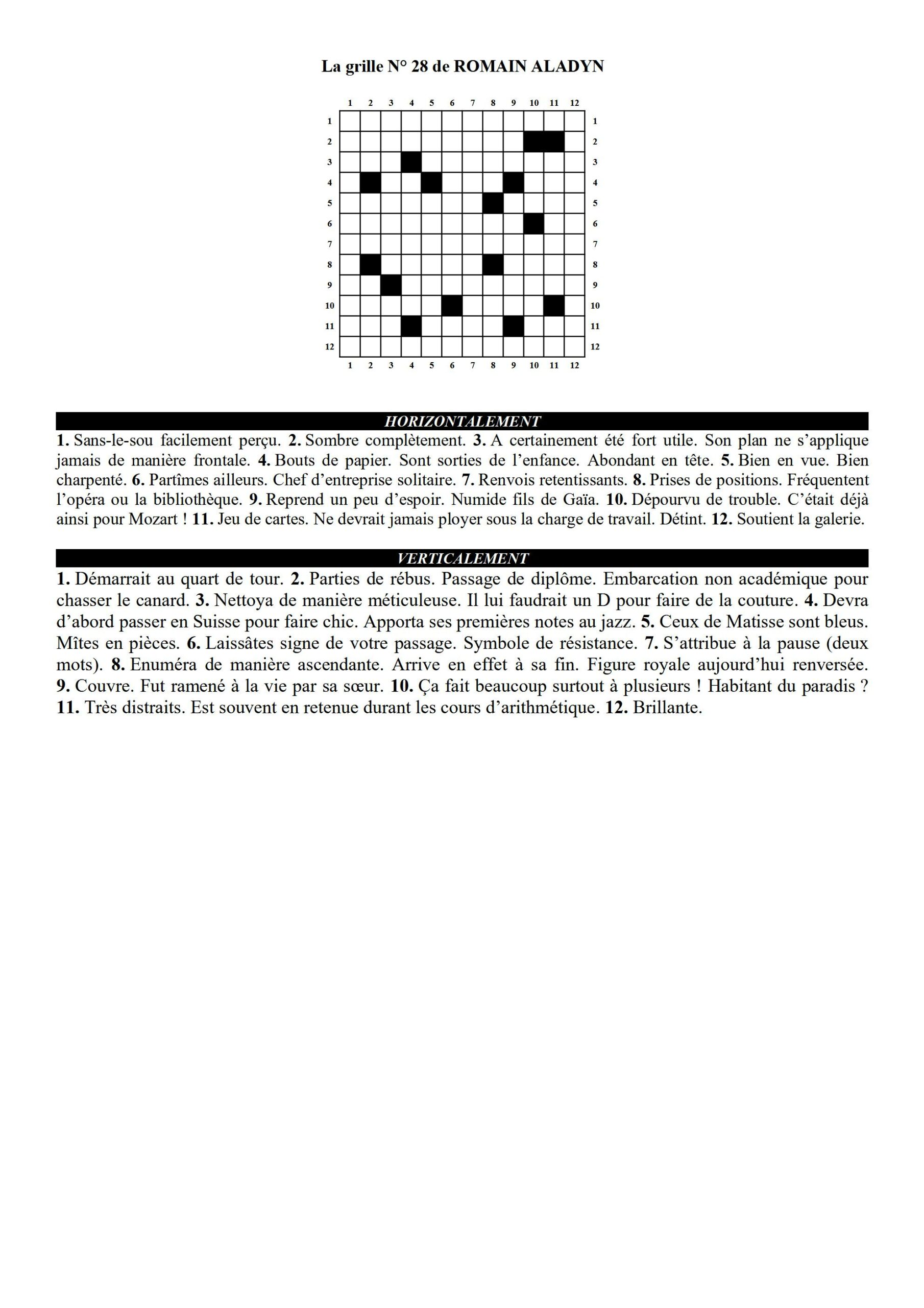 Mots croisés – grille 28